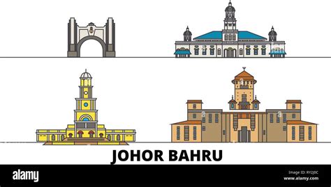 Malaysia Johor Bahru Flat Landmarks Vector Illustration Malaysia