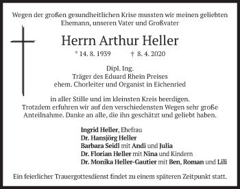 Traueranzeigen Von Arthur Heller Trauer Merkur De