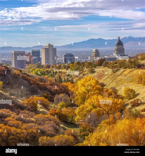 Fall foliage and view of downtown Salt Lake City Stock Photo - Alamy