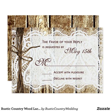 Rustic Country Wood Lace Wedding Rsvp Cards Country Theme Wedding Country Wedding Invitations