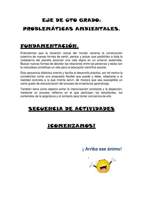 6TO Problemas Ambientales Arriba ese ánimo EJE DE 6TO GRADO