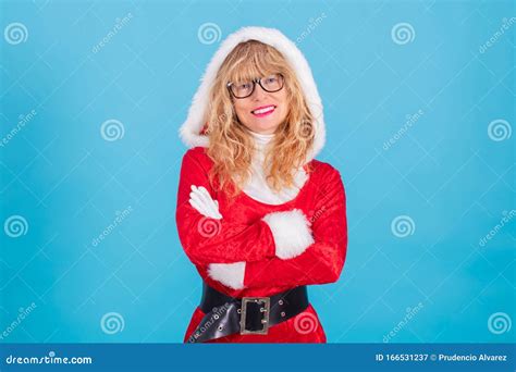 Beautiful Blonde Santa Claus Woman Isolated Stock Image Image Of Christmas Happiness