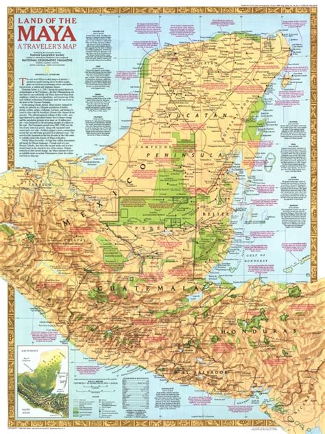 Land Of The Maya A Travalers Map National Geographic Society 1989