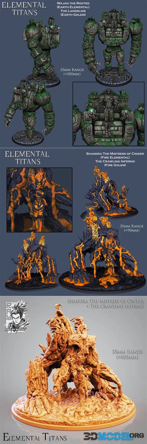 3D Model Ronin Arts Workshop Golem Earth And Golem Fire Printable