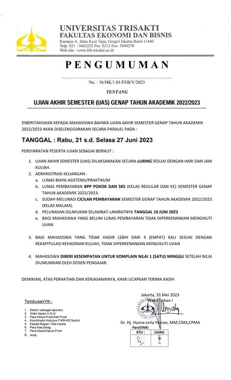 Pengumuman Pelaksanaan Ujian Akhir Semester Uas Genap Ta 20222023 Prodi S1 Ekonomi Pembangunan