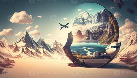 Travel Abstract Background With Transport And Nature Trip Backdrop