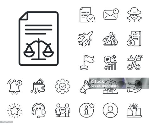 Legal Documents Line Icon Justice Scales Sign Salaryman Gender Equality