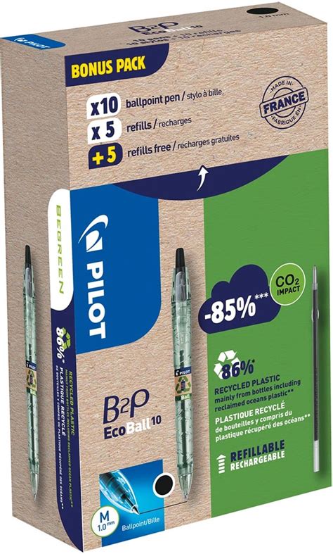 Pilot Ecoball Stylo Bille B P Begreen Moyenne Recharges Noir