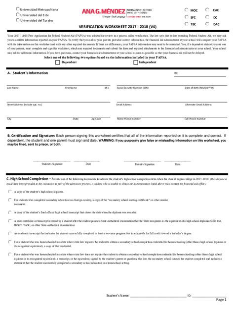 Fillable Online Verification Worksheet V Fax Email Print