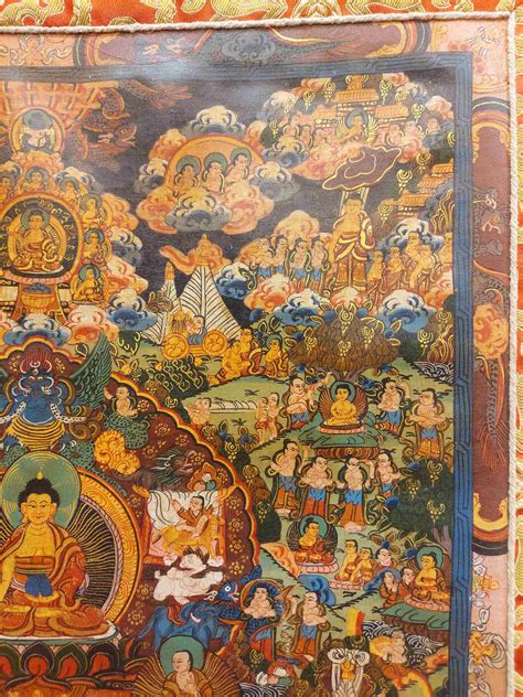 Buddhist Hand Painting Thangka Of Buddha Life Story With Brocade Hand