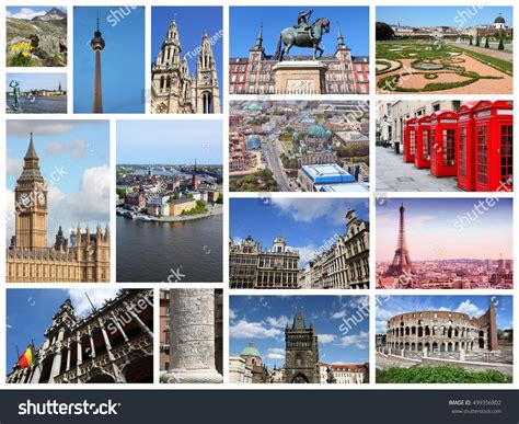 Europe Landmarks Travel Collage Berlin Paris Stock Photo