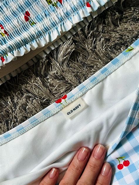 BLUE GINGHAM PATTERN WITH RED CHERRIES BIKINI SET Women S Fashion Swimwear Bikinis