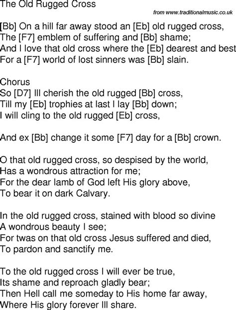 Old Time Song Lyrics With Chords For The Old Rugged Cross Bb Gospel Song Lyrics Christian