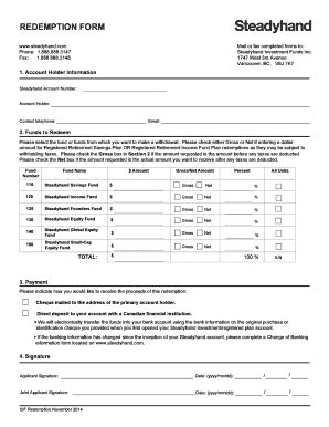 Fillable Online SIF Redemption Form Steadyhand Investment Funds Fax