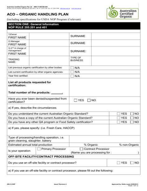 Certification Application Australian Certified Organic