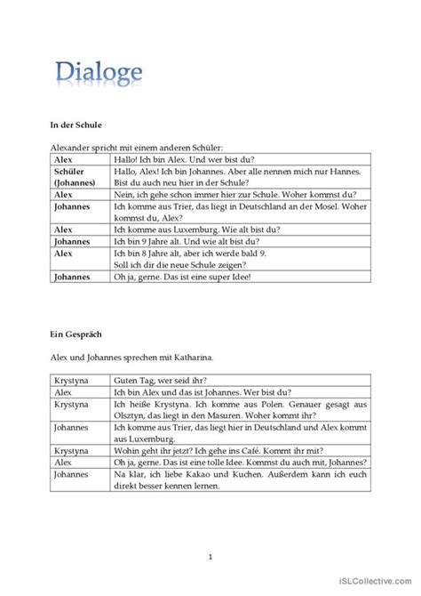 Dialoge Deutsch Daf Arbeitsbl Tter Pdf Doc