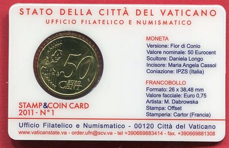 Vatikan 50 Cent 2011 Coincard Nr 1 Papst Benedikt XVI Bankfrisch Im