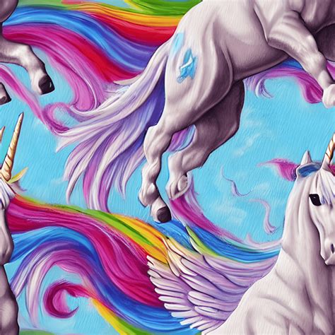 Flying Unicorn Painting Kawaii Chibi Cartoon Hyper Realistic Intricate