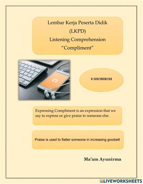 Compliment Worksheet Live Worksheets