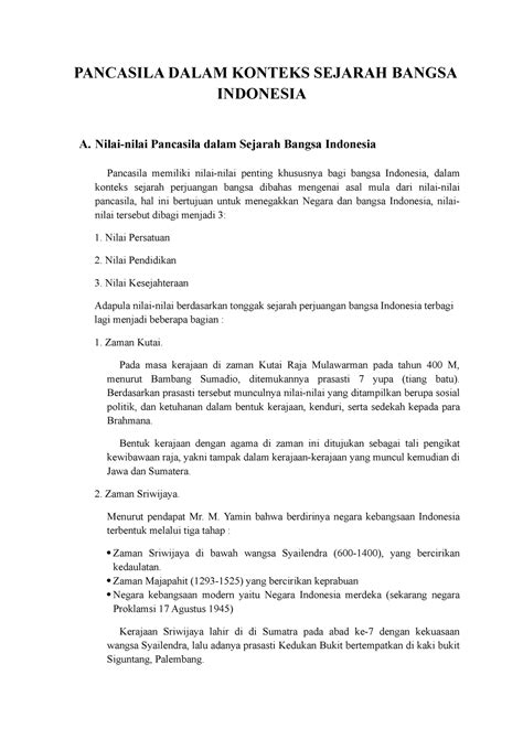 Resume Buku Pembahasan Materi Pancasila Dalam Konteks Sejarah Bangsa