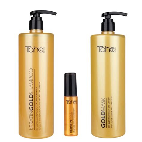 Tahe Keratin Gold Kit (Gold Shampoo 1000ml + Gold Mask 1000ml + Gold ...