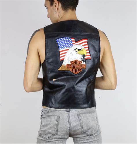 Vintage 80s Harley Davidson® American Flag And Eagle Black Patchwork