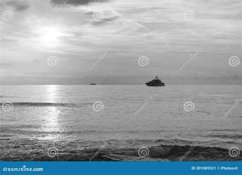 Sunset Sky In Summer Vacation Skyscape With Ship On Horizon Stock Image