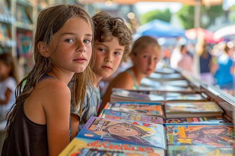 Premium Photo | Group of Children Browsing Comic Books at a Street ...