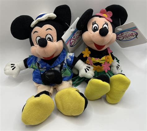 The Disney Store Tourist Mickey And Hula Minnie Mouse 9 Bean Bag Plush Hawaiian Ebay