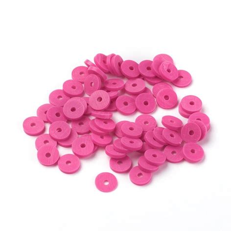 Hot Pink Polymer Clay Heishi Beads Handmade Flat Round Disc Etsy