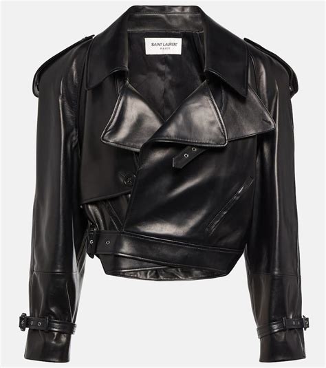 Saint Laurent Cropped Leather Biker Jacket In Black Lyst