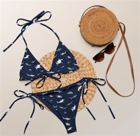 Shark Print Eco String Bikini Shark Bikini Shark Swim Suit Summer Bikini Summer Swimming