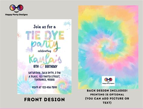 Editable Tie Dye Invitation Instant Download Pink Tie Dye - Etsy