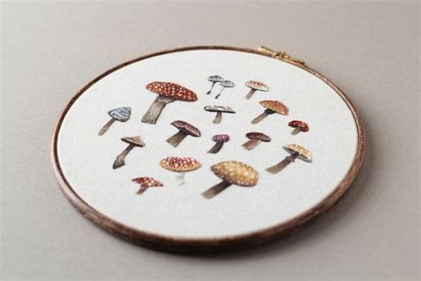 Embroidered Assorted Wild Mushroom S Hoop Art 8 Etsy Hoop Art Wild