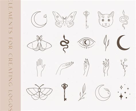 Black Logo Elements Illustrations. Esoteric mystic symbols. Tattoo. By ...