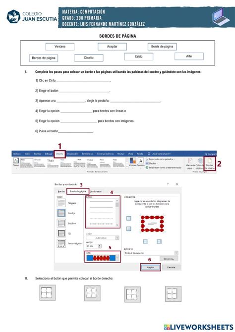 Microsoft Word Worksheets Bar Chart Texts Font Styles Page Borders Quizes Interactive