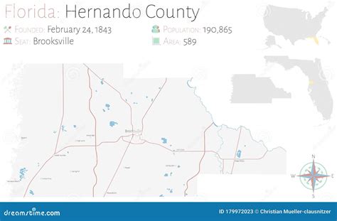 Map of Hernando County in Florida Stock Vector - Illustration of lakes ...