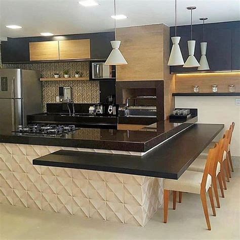 Linda área Gourmet Com Revestimento 3d Na Bancada Via Casalaobra Por Ginateli De Angeli