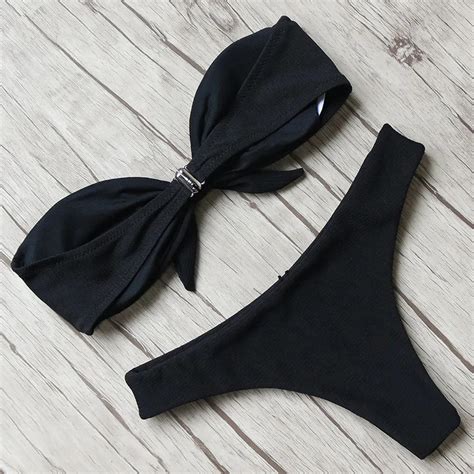 Bikini Fruncido Sin Tirantes Para Mujer Traje De Ba O Sexy Conjunto De Bikini Brasile O