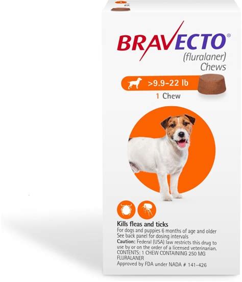 BRAVECTO Chew for Dogs, 9.9-22 lbs, (Orange Box), 1 Chew (12-wks ...