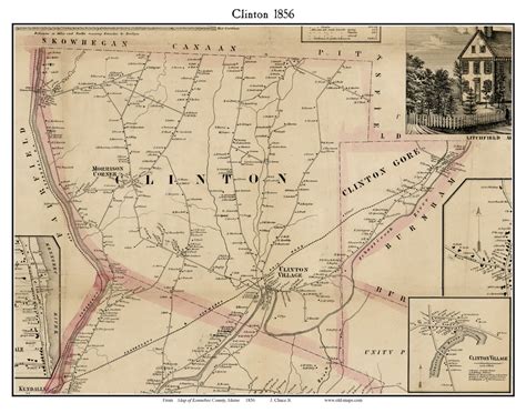 Clinton Maine 1856 Old Town Map Custom Print Kennebec Co Old Maps