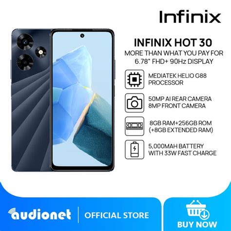 Infinix HOT 30 Smartphone 8GB 256GB Helio G88 6 78 FHD 90Hz Display 50MP AI Rear