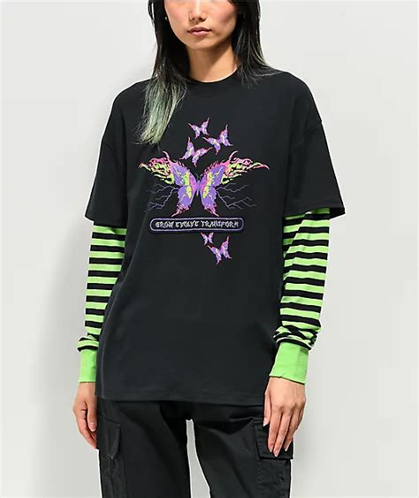 Vitriol Bixie Black Green Layered Long Sleeve T Shirt