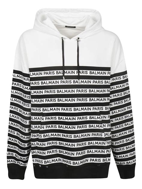 Balmain Balmain Logo Striped Hoodie Eab Noir Blanc 10877546 Italist