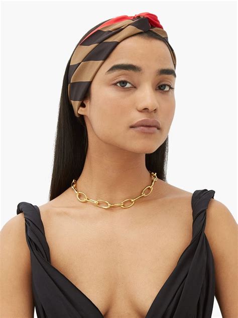 Striped Silk Headscarf Fendi Matchesfashion Ponytail Fall Twist