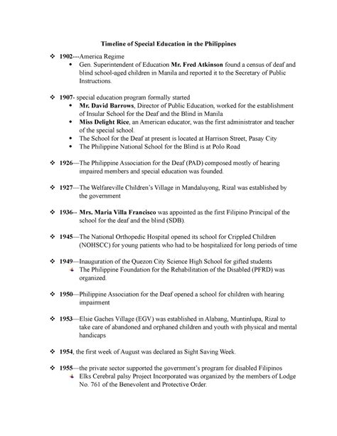 Timeline History Of Special Education In The Philippines Timeline Of