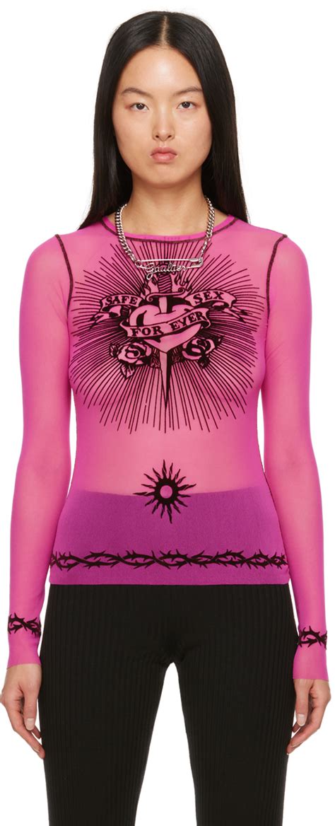 Pink Safe Sex Long Sleeve T Shirt By Jean Paul Gaultier On Sale