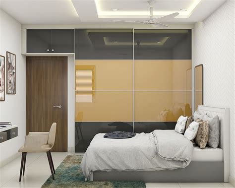 Grey And Yellow Spacious Bedroom Wardrobe Design Livspace