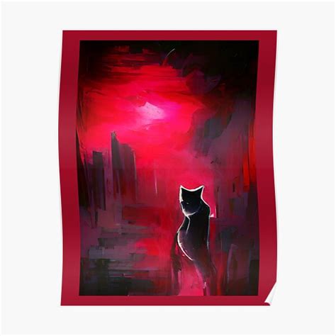 Silhouette Of Black Cat In Night Dark Red Poster For Sale By