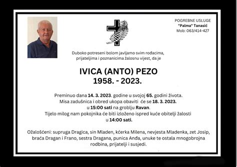 Ivica Anto Pezo Osmrtnice Ksb